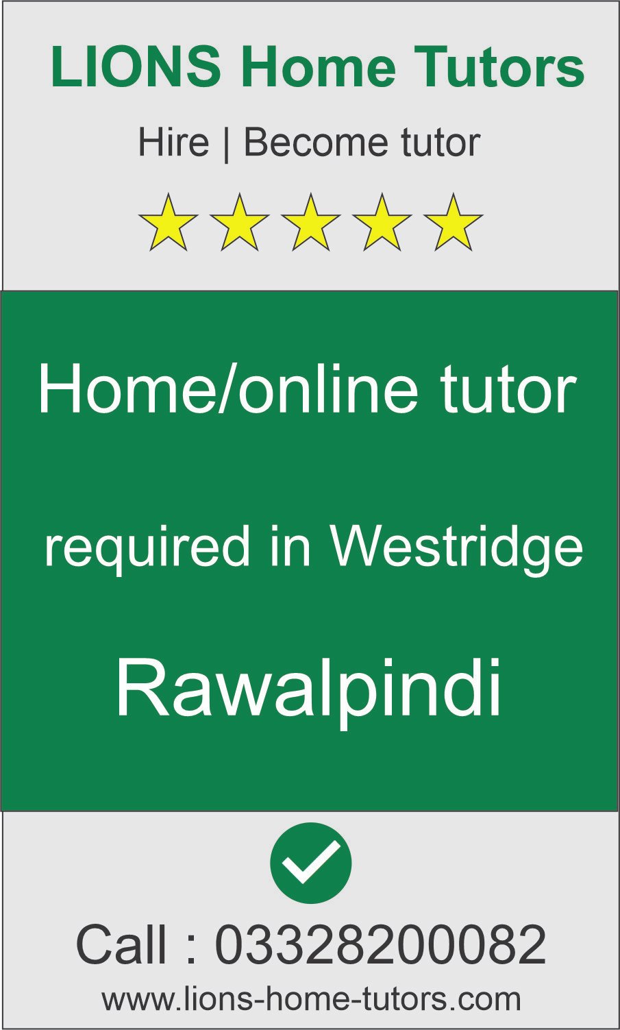 Home tutor required in Westridge Rawalpindi